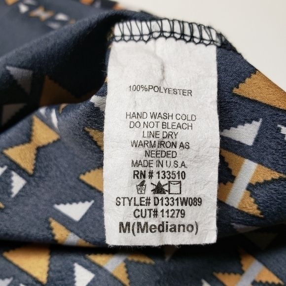 BLACK Ochre geometric pattern short sleeve Tunic dress with elastic waist M - Picture 4 of 5